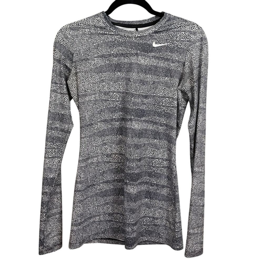Nike Women's Golf Shirt Black White Abstract Polka Dot Performance Shirt Size PL